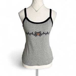 Harley Davidson grey tank top black straps orange accents lace grunge Size Large